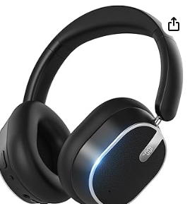 hybrid active noise cancelling bluetooth headphones,bluetooth 6.0 over ear wireless headphones with 60h playtime, hi res audio, deep bass, memory foam ear cups for home office travel black
