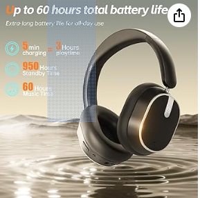 hybrid active noise cancelling bluetooth headphones,bluetooth 6.0 over ear wireless headphones with 60h playtime, hi res audio, deep bass, memory foam ear cups for home office travel black